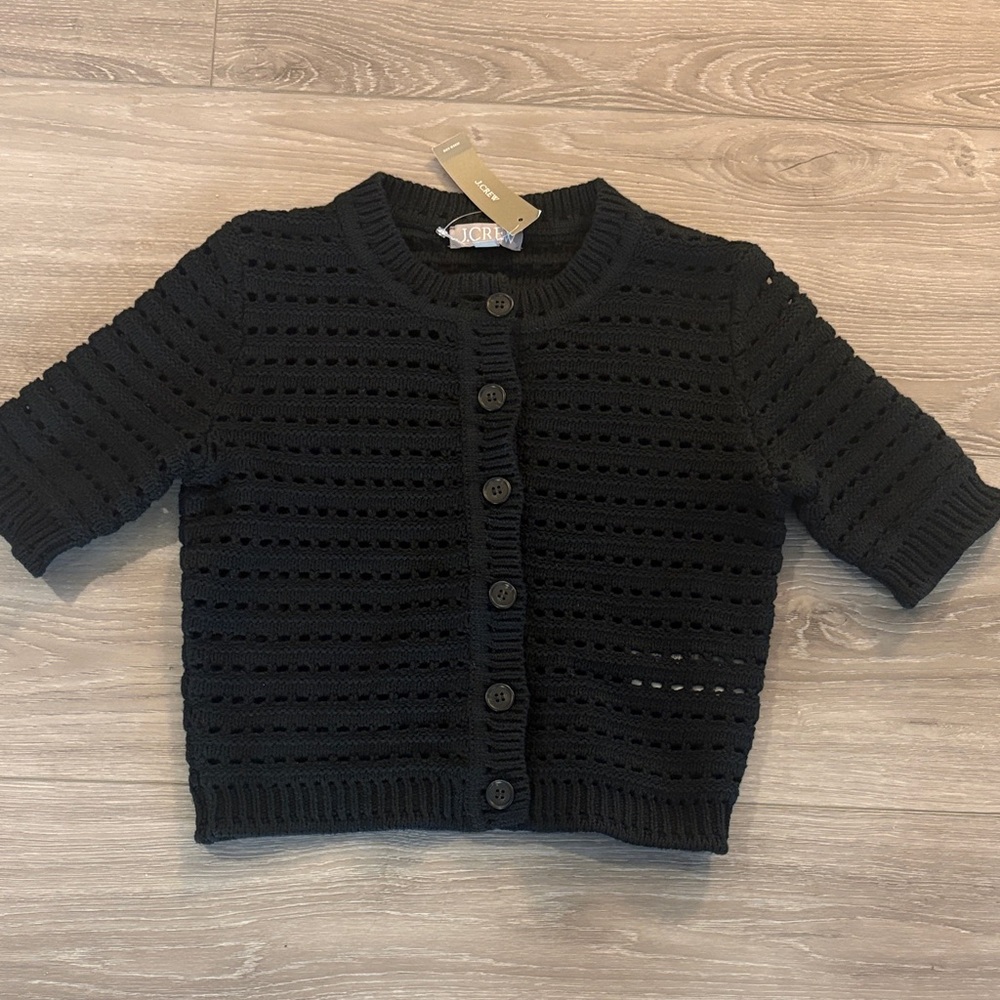 J. Crew Black Open-Knit Button-Up Cardigan